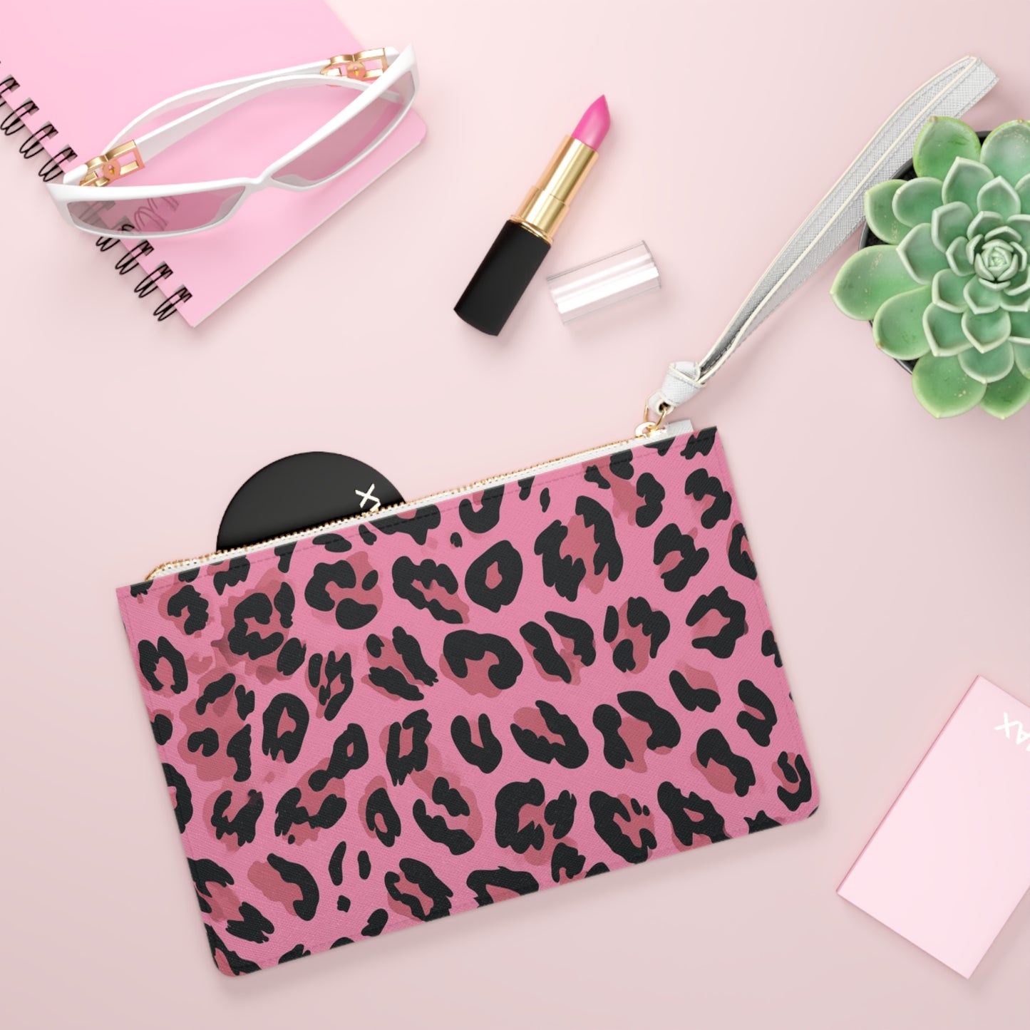 Pink Leopard Print Clutch Bag