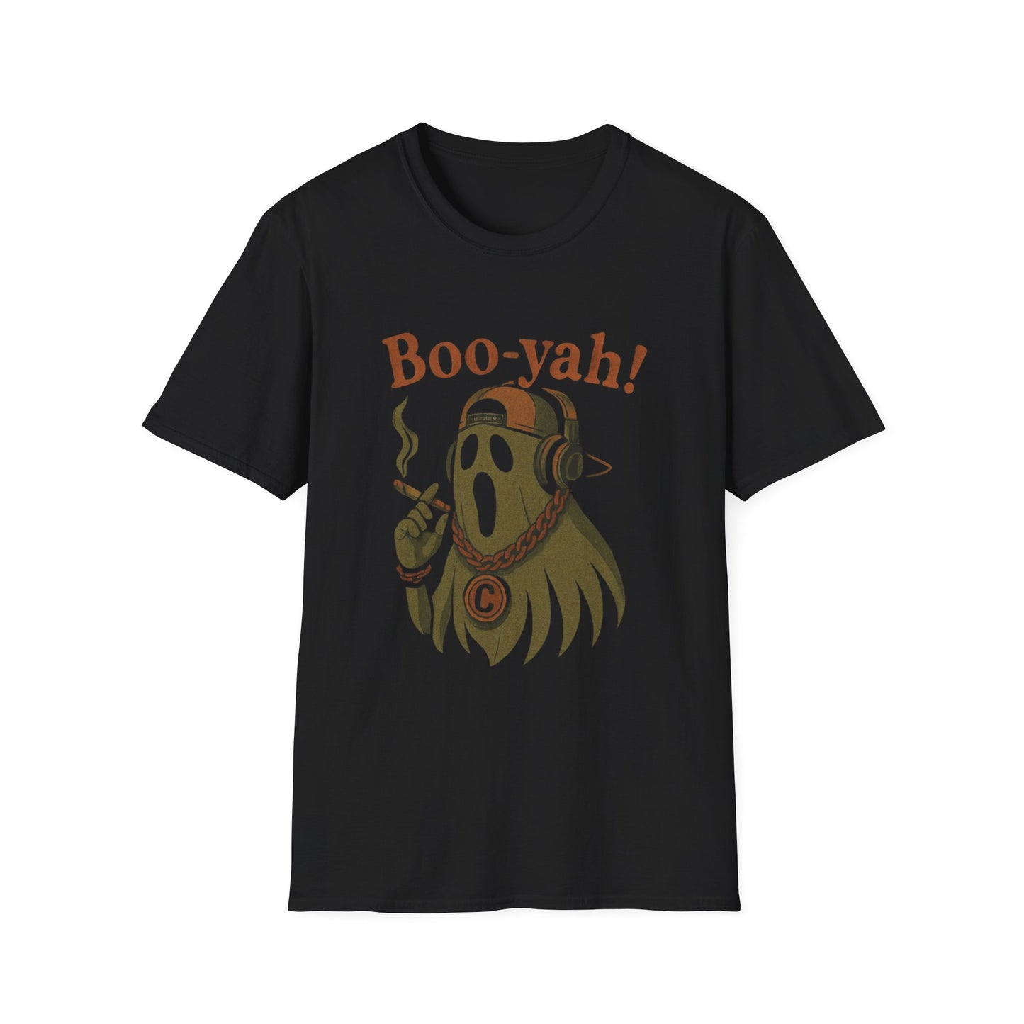 Boo-yah! Ghost Softstyle Tee for Him, Funny Halloween Tee, Spooky Outfit, Ghost Lover Gift, Casual Halloween Wear, Unique Graphic Tee