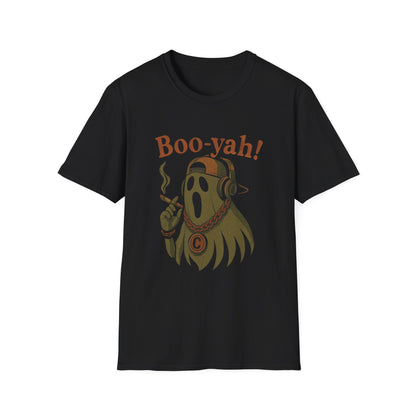 Boo-yah! Ghost Softstyle Tee for Him, Funny Halloween Tee, Spooky Outfit, Ghost Lover Gift, Casual Halloween Wear, Unique Graphic Tee