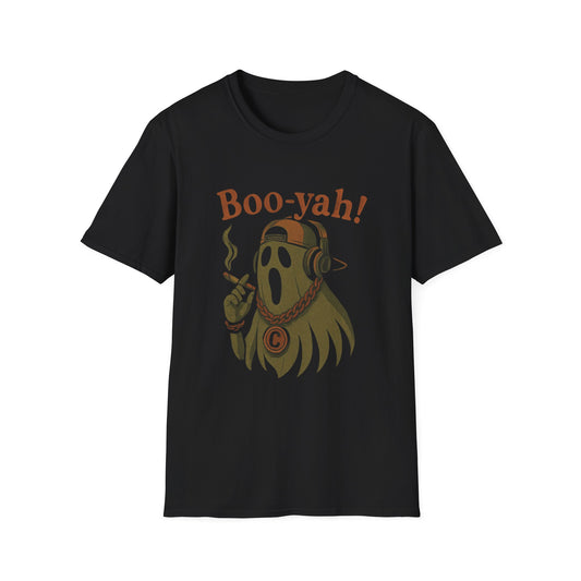Boo-yah! Ghost Softstyle Tee for Him, Funny Halloween Tee, Spooky Outfit, Ghost Lover Gift, Casual Halloween Wear, Unique Graphic Tee
